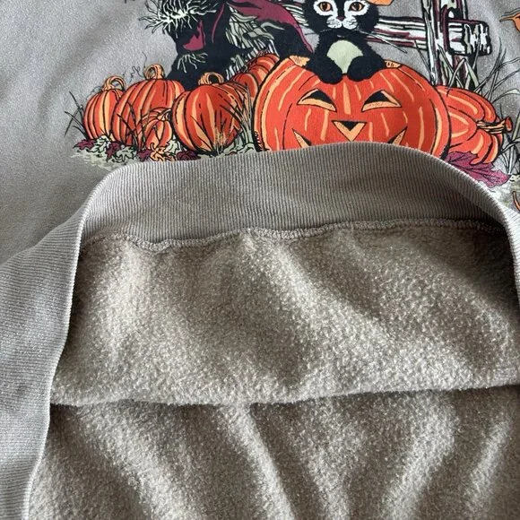 Vintage Halloween Sweatshirt Women’s Large Black Cat Pumpkin Scarecrow 80/90s - Picture 9 of 16